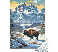 Mountain Bison Snow Jigsaw Puzzle, 1000 Pcs For Adults