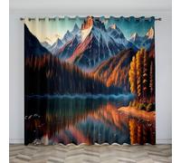 Mountain Blackout Curtains Magnificent Modern 3D Printed Eyelet Curtains, Suitable for Home Decoration, Heat Insulation and Light Blocking, Machine Washable