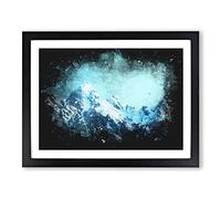 Mountain Blues Paint Splash Modern Art Framed Print | A3 Black Framed Wall Art | Ready to Hang | Modern Landscape Picture | Living Room Bedroom Lounge Office