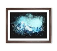 Mountain Blues Paint Splash Modern Art Framed Print | A3 Walnut Framed Wall Art | Ready to Hang | Modern Landscape Picture | Living Room Bedroom Lounge Office