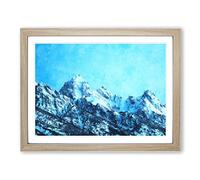 Mountain Blues Painting Modern Art Framed Print | A3 Oak Framed Wall Art | Ready to Hang | Modern Landscape Picture | Living Room Bedroom Lounge Office