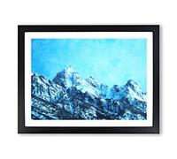 Mountain Blues Painting Modern Art Framed Print | A4 Black Framed Wall Art | Ready to Hang | Modern Landscape Picture | Living Room Bedroom Lounge Office