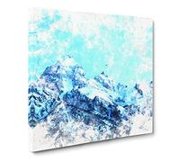 Mountain Blues Watercolour Canvas Print | Gallery Wrapped 30mm Frame Wall Art | 14x14 inches | Ready to Hang | Modern Landscape Picture | Living Room Bedroom Lounge Office