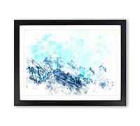 Mountain Blues Watercolour Modern Framed Print | A3 Black Framed Wall Art | Ready to Hang | Modern Landscape Picture | Living Room Bedroom Lounge Office