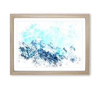 Mountain Blues Watercolour Modern Framed Print | A4 Oak Framed Wall Art | Ready to Hang | Modern Landscape Picture | Living Room Bedroom Lounge Office