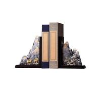 Mountain Bookends Resin Mountain Decorative Book Ends with Wooden Base Anti-Slip Heavy Duty Chinese Style Book Holder Stopper for Shelves or Bookcase