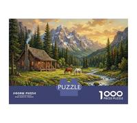 Mountain Cabin 1000 Pcs Recycled Cardboard DIY Jigsaw Puzzle Gift Pines & Pasture for Him/Her Cognitive Stimulation Group Activity 38x26cm/1000pcs
