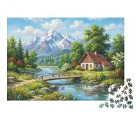 Mountain Cabin 1000 Piece Jigsaw Puzzle for Adults Quaint Mountain Cottage by A Peaceful Winding River Challenging Premium Thick Sturdy Vibrant Stress Relief 38x26cm/1000pcs
