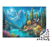 Mountain Cabin 1000 Piece Recycled Cardboard Mountain Lake Cabin Jigsaw Adults Decompression Wall Decoration Puzzle Gift for Her Birthday 38x26cm/1000pcs