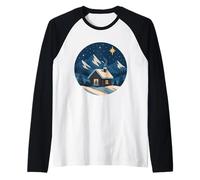 Mountain Cabin at Night Raglan Baseball Tee