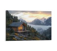 Mountain Cabin Canvas Wall Art Natural Scenery Wall Decor Pictures 3D Prints Paintings Poster Artwork for Living Room Home Decoration 16x24inch(40x60cm)