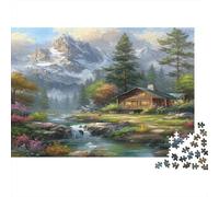 Mountain Cabin Jigsaw Puzzles 1000 Piece for Adults, 1000 Piece Rustic Landscape Painting Whimsical Challenge Toy 38x26cm/1000pcs