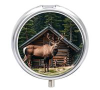 Mountain Cabin Moose pilldispenser with Mirror 3 Compartments Waterproof Pillcase for Purse Pocket Non-Slip Grip Travel Medicine Organizer Container Box for Vitamin Fish Oil Supplement