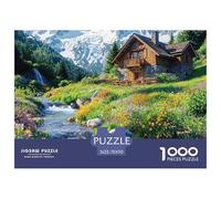 Mountain Cabin Recycled Paper Jigsaw Puzzles 1000 Pieces - Misty Forest Waterfall Nature Art Suitable for Wall Decompression Educational Game70x50cm/1000pcs