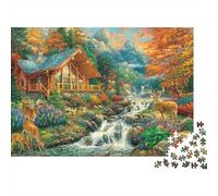 Mountain Cabin Scene 1000 Piece Jigsaw Puzzle Cognitive Development Party Puzzle Game Cosy Night In Sturdy Paper 52x38cm/1000pcs