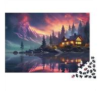 Mountain Cabin Sunset 1000 Pc Premium Cardstock Jigsaw Puzzle for Couple Partners, Concentration Puzzle, Indoor Leisure Time, Perfect Housewarming Gift 52x38cm/1000pcs
