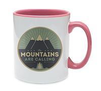 Mountain, Camping, The Mountains are Calling, Adventure Gift for Hiker, Coffee, Tea Mug 11oz Inside Coloured Ceramic Mug (Pink)