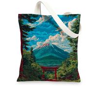 Mountain Canvas Tote Bags, Nature Art Pattern Eco-Friendly Reusable Bags, Vintage Lightweight Washable Shoulder Strap Canvas for Travel Beach Picnic 13x15 Inch