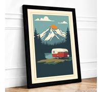 Mountain Caravan Journey Retro Framed Wall Art Print A2 (59.4×42cm) Black, Wall Decor for Living Room, Bedroom, Office & Home, Ready to Hang, Art Gift