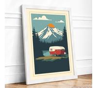 Mountain Caravan Journey Retro Framed Wall Art Print A2 (59.4×42cm) White, Wall Decor for Living Room, Bedroom, Office & Home, Ready to Hang, Art Gift