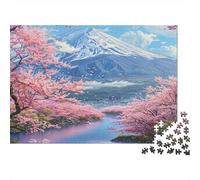 Mountain Cherry Blossoms River 1000pcs Jigsaw Puzzle for Adults 12+, White Cardboard, Cherry Hill Scene, Stress Relief Leisure Activity, Enhances Problem-Solving & Patience, Wall Art Decor 70x50cm/100
