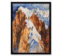Mountain Climbing Sport Summit Snow Climbers Framed Art Print Artery8 Brown W12 inch x H16 inch