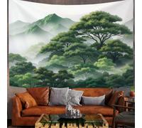 Mountain Clouds landscape Tapestry Wall Decor, Ancient Pine Trees Mountain Peaks Wall Hanging Tapestries, Natural Breeze Light green white Woodland Wall Art for Bedroom Living Room, 130 x 150 cm