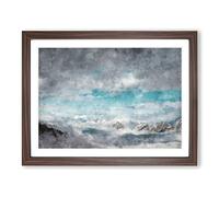 Mountain Clouds Painting Modern Art Framed Print | A4 Walnut Framed Wall Art | Ready to Hang | Modern Landscape Picture | Living Room Bedroom Lounge Office