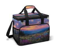 Mountain Colorful Wildflower Sunset Camping Cooler Bags Insulated Beach Cooler Portable Leak Proof Camping Cooler with Shoulder Strap