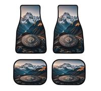 Mountain Compass Car Floor Mats Personalized Anti-Slip Vehicle Front Rear Rugs Classic All-Weather Universal Driver Heel Pad Fit for SUV Vans Sedans Trucks Set of 4pcs
