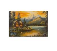 Mountain Cottage_ 3D Effect Canvas Prints Natural Scenery Wall Decor Pictures Print on Canvas Giclee Wall Art for Bedroom Living Room Bathroom Office Home Decorations Ready to Hang 08x12inch(20x30cm)