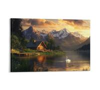 Mountain Cottage_ 3D Print Art Canvas Prints Natural Scenery Wall Art Pictures Paintings for Living Room Bedroom Home Decorations Modern Giclee Artwork Ready to Hang 16x24inch(40x60cm)