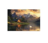 Mountain Cottage_ 3D Print Art Decor Pictures Paintings Aamd Artwork Natural Scenery Canvas Wall Art Home Modern Decor Framed Ready to Hang 08x12inch(20x30cm)