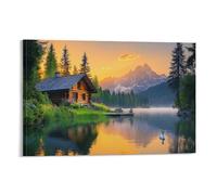 Mountain Cottage_ Abstract 3D Oil Picture on Canvas Paintings Natural Landscape Wall Art Home Decorations Artwork Wall Decor for Living Room Bedroom 20x30inch(50x75cm)