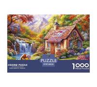 Mountain Cottage Jigsaw Puzzle for Adults 1000 Piece Jigsaw Puzzle Autumn Waterfall Puzzle Game for Family Paper Relaxation Home Decor 38x26cm/1000pcs