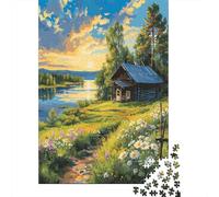 Mountain Cottage Jigsaw Puzzles Puzzle for Adults Kids. 1000 Piece Lakeside at Sunset Impossible Challenge Toy Educational Games Home Decoration for Educational Games Gifts 1000pcs (75x50cm)
