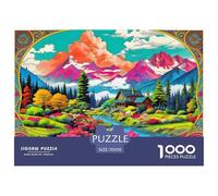 Mountain Cottage Jigsaw Puzzles Puzzle for Adults Kids. 1000 Piece River Valley Bloom Whimsical Challenge Toy Educational Games Home Decoration for Adults& Kids Age 14 Years Up 70x50cm/1000pcs
