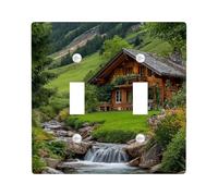 Mountain Cottage Light Switch Cover Plates/Outlet Covers, Natural Wood Cabin Design for Home Decor, Thermoplastic Wall Plates, Standard Size Double Toggle
