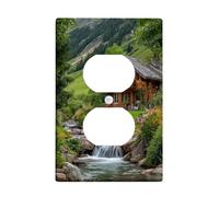 Mountain Cottage Light Switch Cover Plates/Outlet Covers, Natural Wood Cabin Design for Home Decor, Thermoplastic Wall Plates, Standard Size Single Duplex Outlet