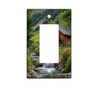Mountain Cottage Light Switch Cover Plates/Outlet Covers, Natural Wood Cabin Design for Home Decor, Thermoplastic Wall Plates, Standard Size Single Rocker