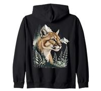 Mountain Cougar Illustration with Forest Elements Zip Hoodie