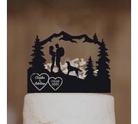 Mountain Couple Outdoor Mr And Mrs Dog Cake Topper Mountain Adventure Engagement Hiking Wedding, For Funny Novelty Acylic Celebration