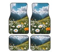 Mountain Daisy Meadow Pattern Waterproof Universal Fit Car Floor Mats Front and Rear Car Mats Fit for Automotive SUV Trucks Sedans Vans Set of 4