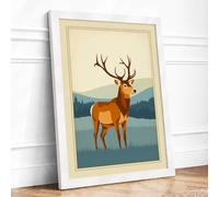 Mountain Deer Art Deco Framed Wall Art Print A2 White