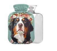 Mountain Dog Flowers Teal Print Hot Water Bottle with Cover 2L Large Warm Water Bag for Pain Relief Cramps