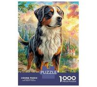 Mountain Dog Scene 1000 Pc Cardboard DIY German Shepherd in Blooms Jigsaw, Challenging Puzzle Adults/Teens, Stress Relief, Vibrant Colours & Indoor Leisure 38x26cm/1000pcs