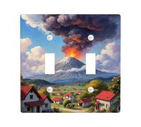 Mountain Double Light Switch Cover Plate, Landscape Romantic Clouds Houses None Green Plastic Standard Size Toggle Light Switch Cover for New Apartment Home Bedroom Office Decor