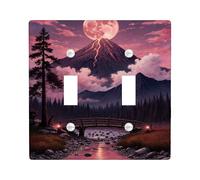 Mountain Double Light Switch Cover Plate, Nature Scenic Moon River None Violet Plastic Standard Size Toggle Light Switch Cover for Home Living Room New Apartment Decor