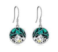 Mountain Earrings Gifts Sterling Silver Abalone Sun Mountain and Tree Dangle Earrings Nature Jewelry Gift for Skiers, Hikers, Campers, Climbers,Nature Lovers