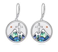 Mountain Earrings Gifts Sterling Silver Abalone Sun Mountain and Tree Dangle Earrings Nature Jewelry Gift for Skiers, Hikers, Campers, Climbers,Nature Lovers